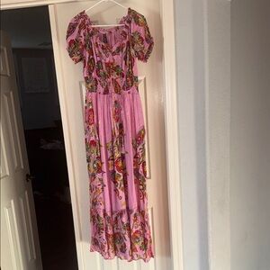 Pink Floral Maxi Dress with Puff Sleeves